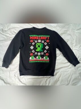 Minecraft Kids Black Crewneck Sweatshirt with Green Creeper Graphic